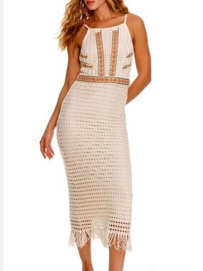 Agua Bendita Sz L Dress Lani Harvest Crochet Cover-Up Midi Dress Boho vacation